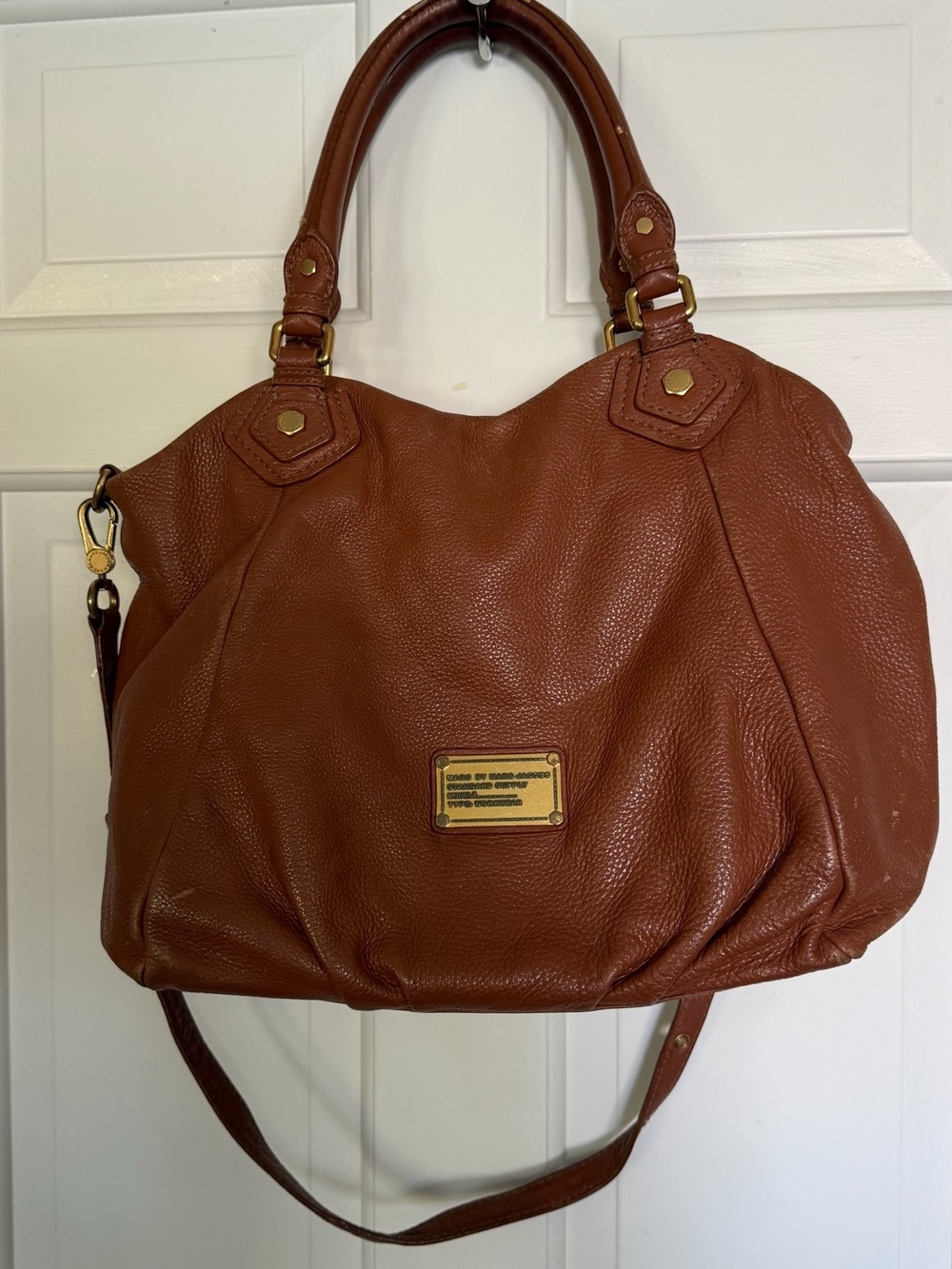 Marc by Marc Jacobs Pebbled Leather Hobo in Cognac Brown with Gold Hardware